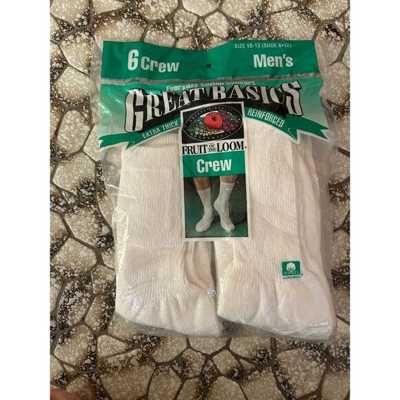Vintage 5 Pairs Fruit of The Loom Socks Crew White Extra Thick Shoes 6-12 - Picture 1 of 4